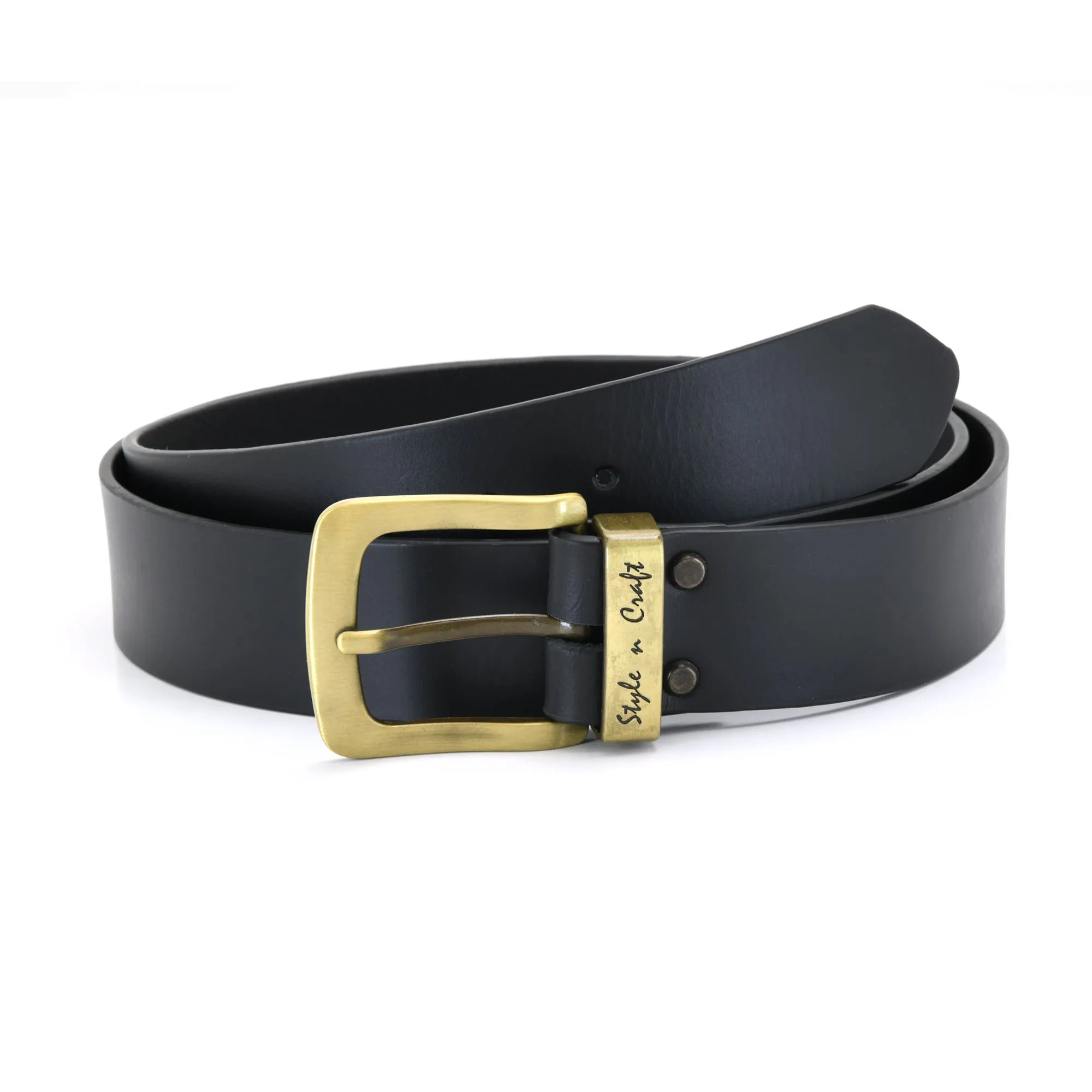 392711 Leather Belt in Black Color with Gold Buckle | Style n Craft