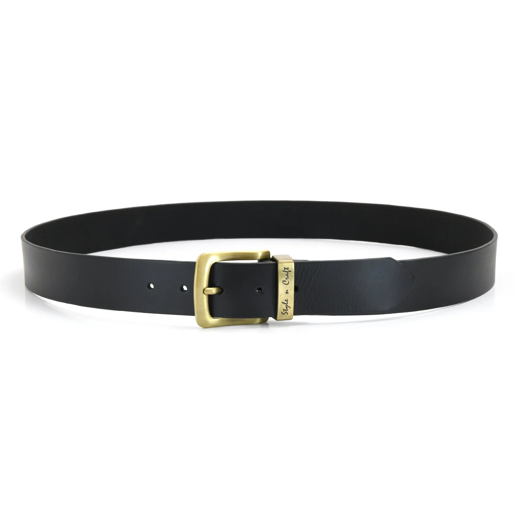 392711 Leather Belt in Black Color with Gold Buckle | Style n Craft