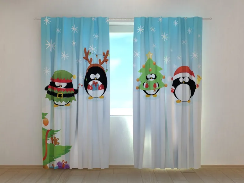 3D Curtain Christmas Penguins