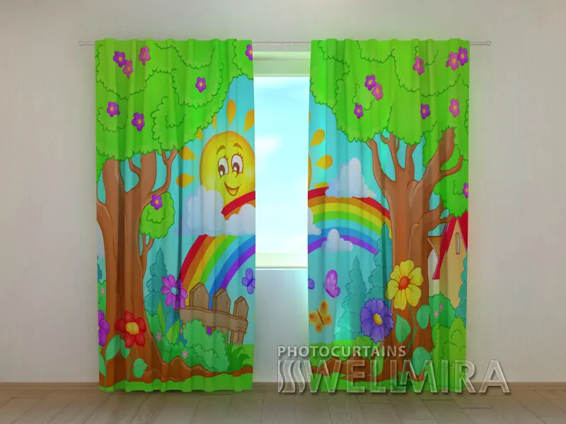 3D Curtain Sun and Rainbow