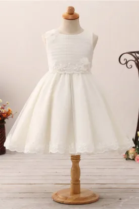 Adorable 3D Flowers Pearl Flower Girl Dress with Bow