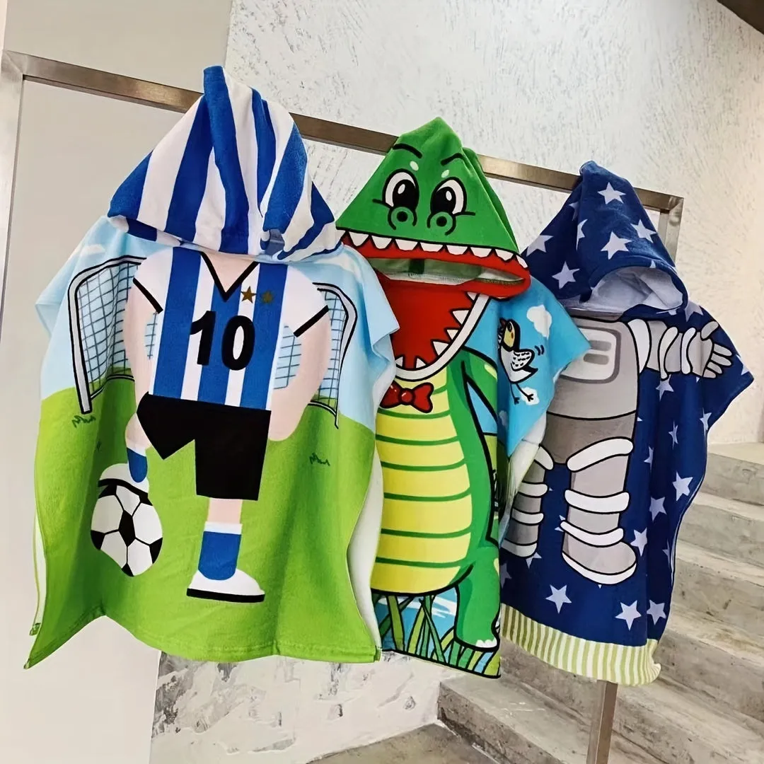 Adorable Cartoon Hooded Bath Towel for Kids QuickDrying Robe