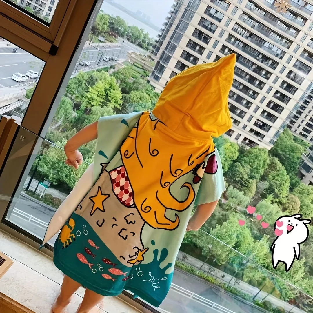 Adorable Cartoon Hooded Bath Towel for Kids QuickDrying Robe