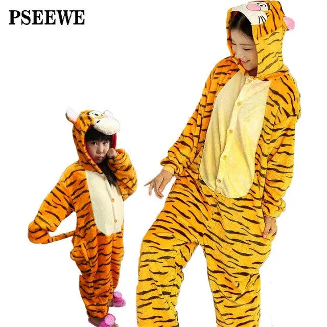 Animal pajamas one piece Family matching outfits Adult onesie Mother and daughter clothes Totoro Dinosaur Unicorn Pyjamas women