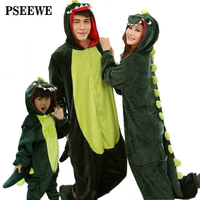 Animal pajamas one piece Family matching outfits Adult onesie Mother and daughter clothes Totoro Dinosaur Unicorn Pyjamas women