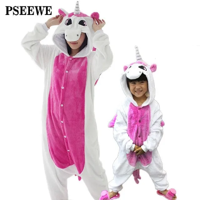 Animal pajamas one piece Family matching outfits Adult onesie Mother and daughter clothes Totoro Dinosaur Unicorn Pyjamas women