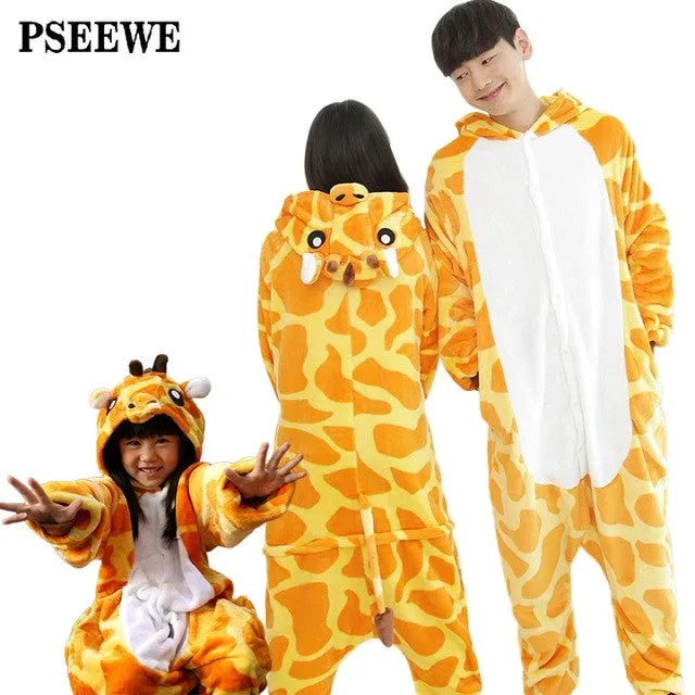 Animal pajamas one piece Family matching outfits Adult onesie Mother and daughter clothes Totoro Dinosaur Unicorn Pyjamas women