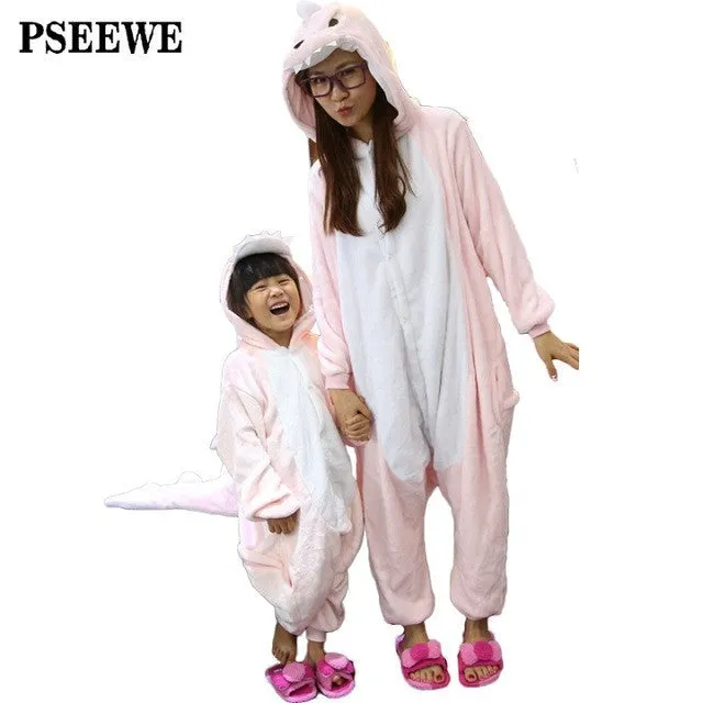 Animal pajamas one piece Family matching outfits Adult onesie Mother and daughter clothes Totoro Dinosaur Unicorn Pyjamas women