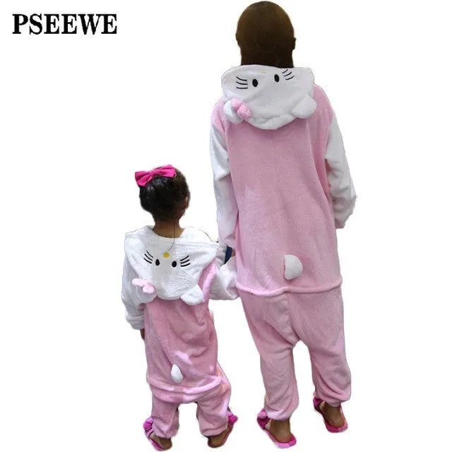 Animal pajamas one piece Family matching outfits Adult onesie Mother and daughter clothes Totoro Dinosaur Unicorn Pyjamas women