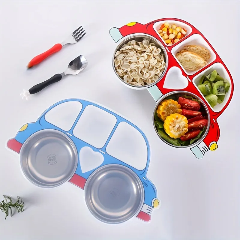 Antifall Cartoon Tableware Set Divided Grid Plate with Lid