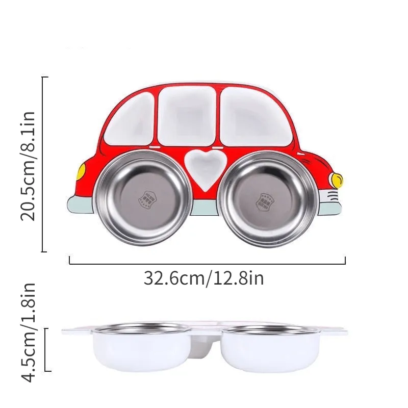 Antifall Cartoon Tableware Set Divided Grid Plate with Lid