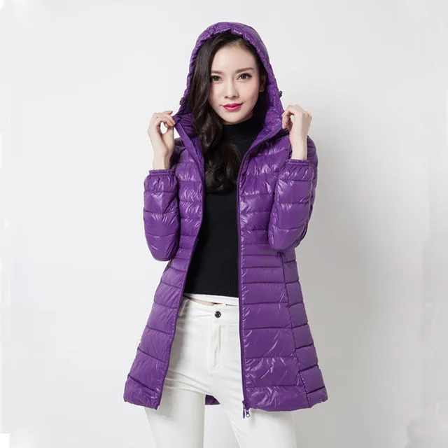 Arbitmatch Fashion Winter Down Jacket Women 90% Down Coat Female Ultra-light Long Parka Elegant Outwear Hooded Ladies Outerwear