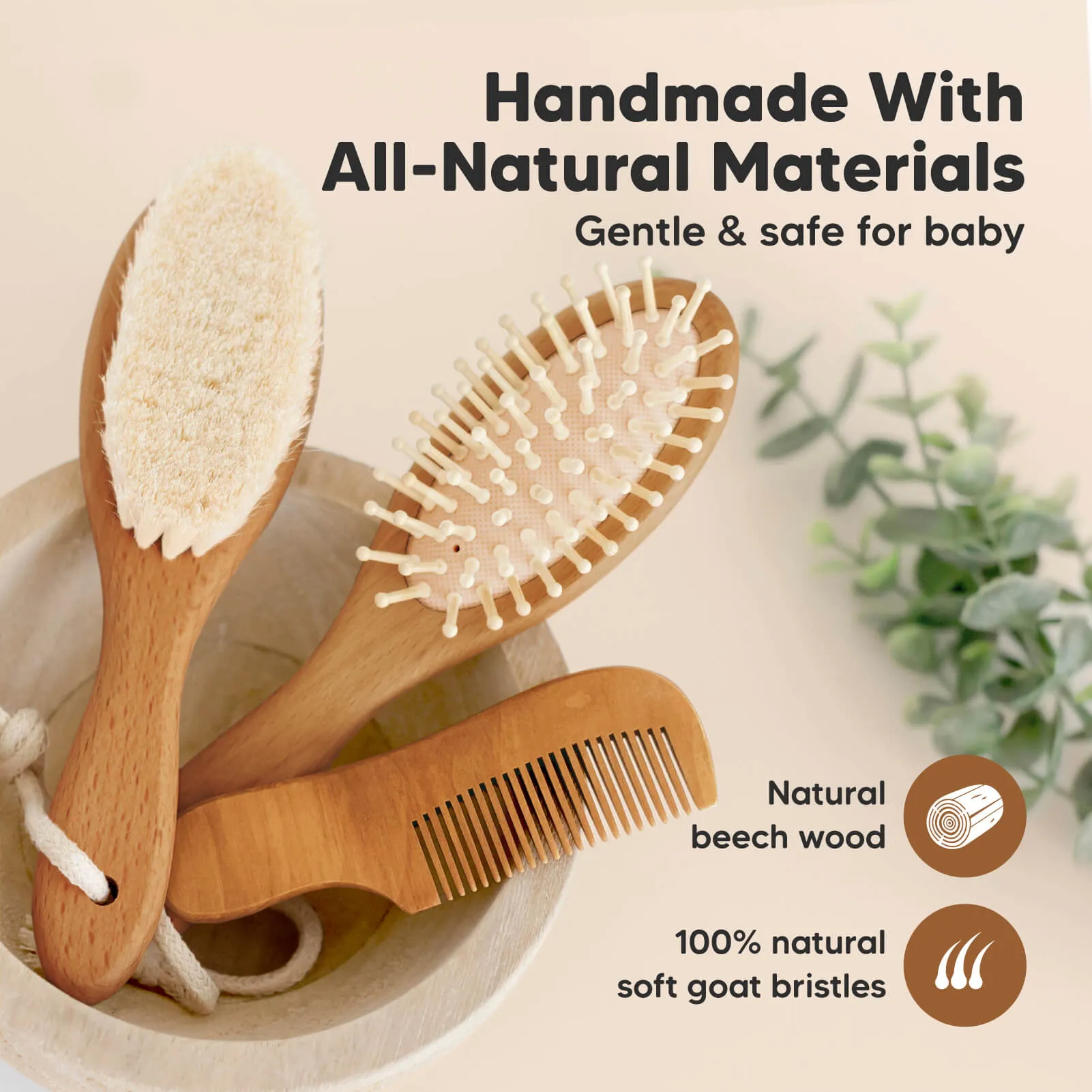 Baby Hair Brush and Comb Set (Golden Oak)