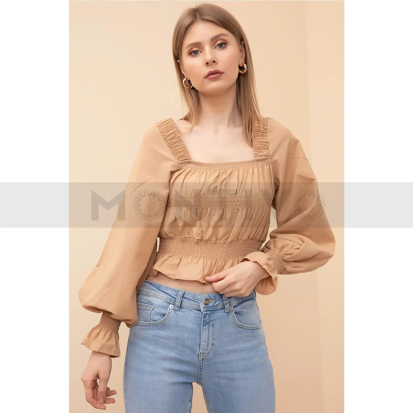 Beige Poplin Blouse