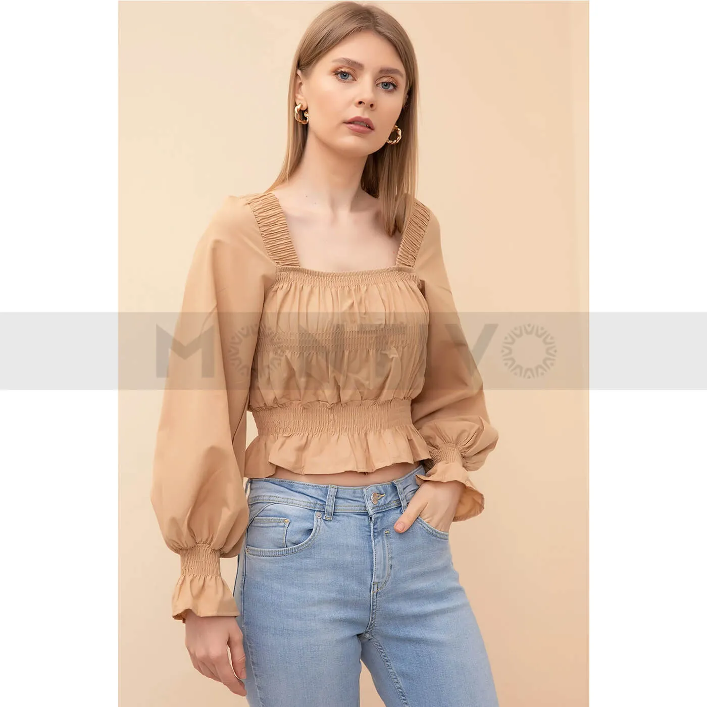 Beige Poplin Blouse