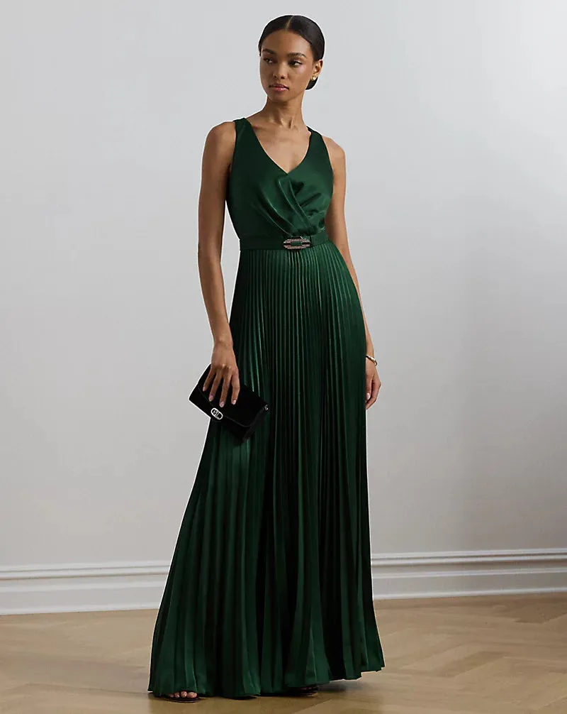 Belted Charmeuse Surplice Gown