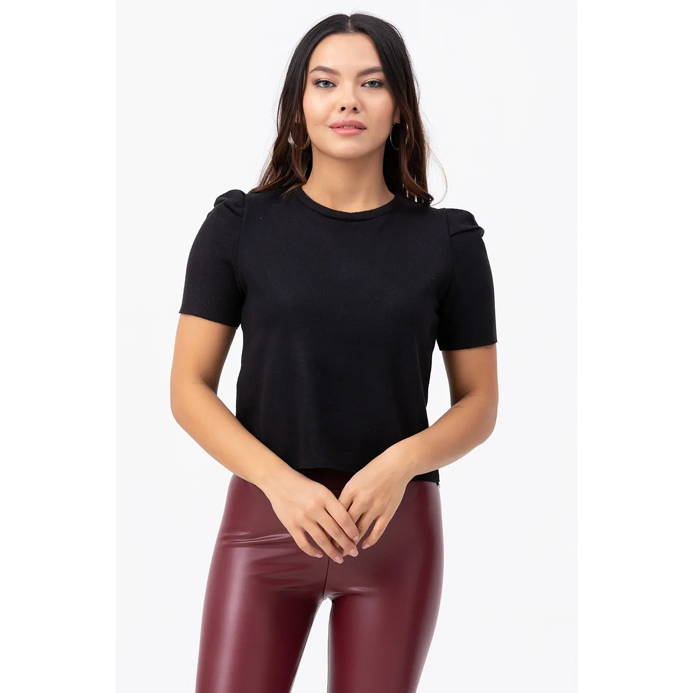 Black Padded Sleeves Top