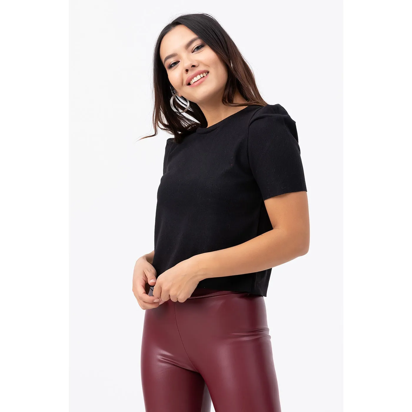 Black Padded Sleeves Top