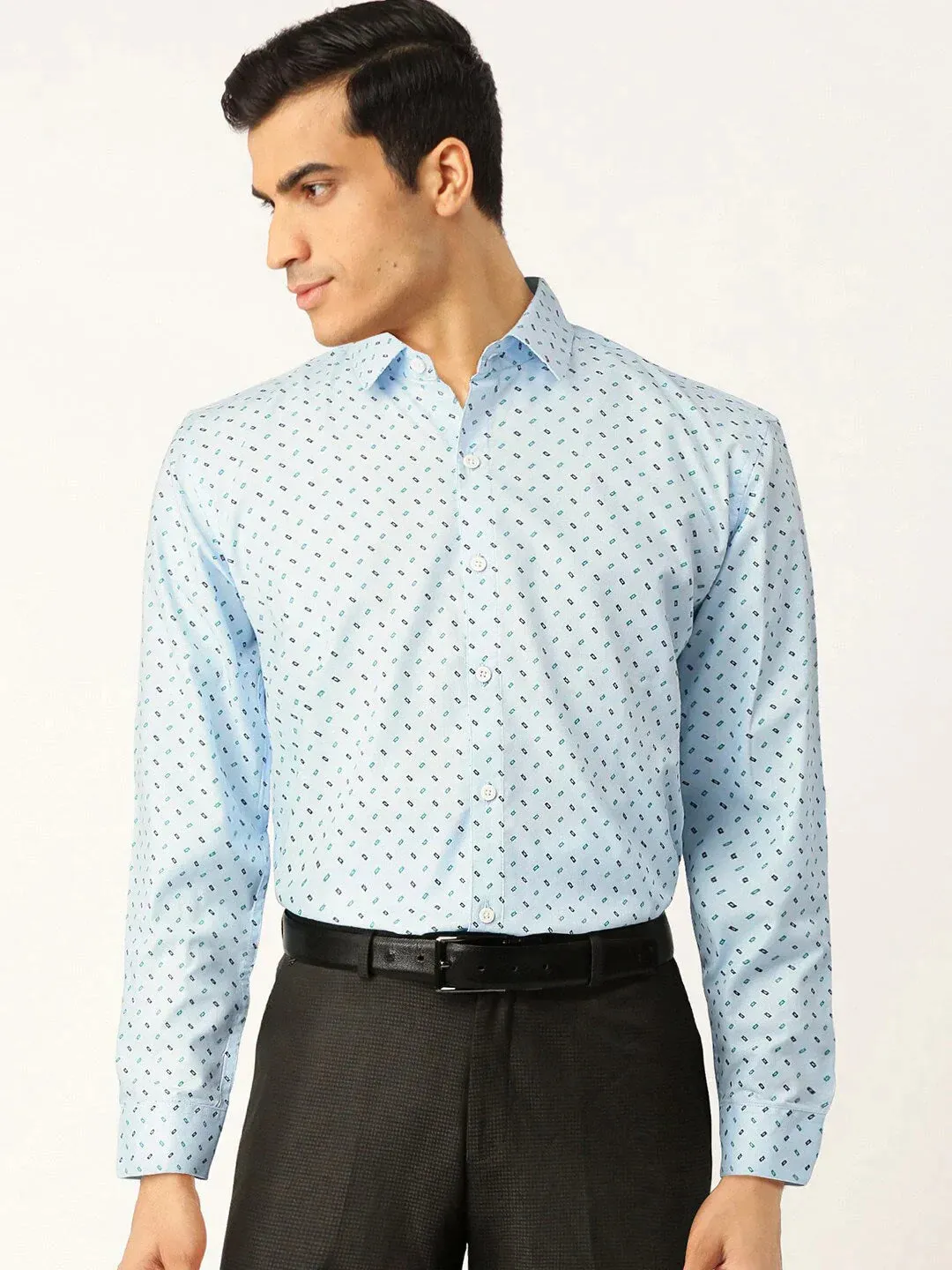 Blue Men'S Cotton Printed Formal Shirts