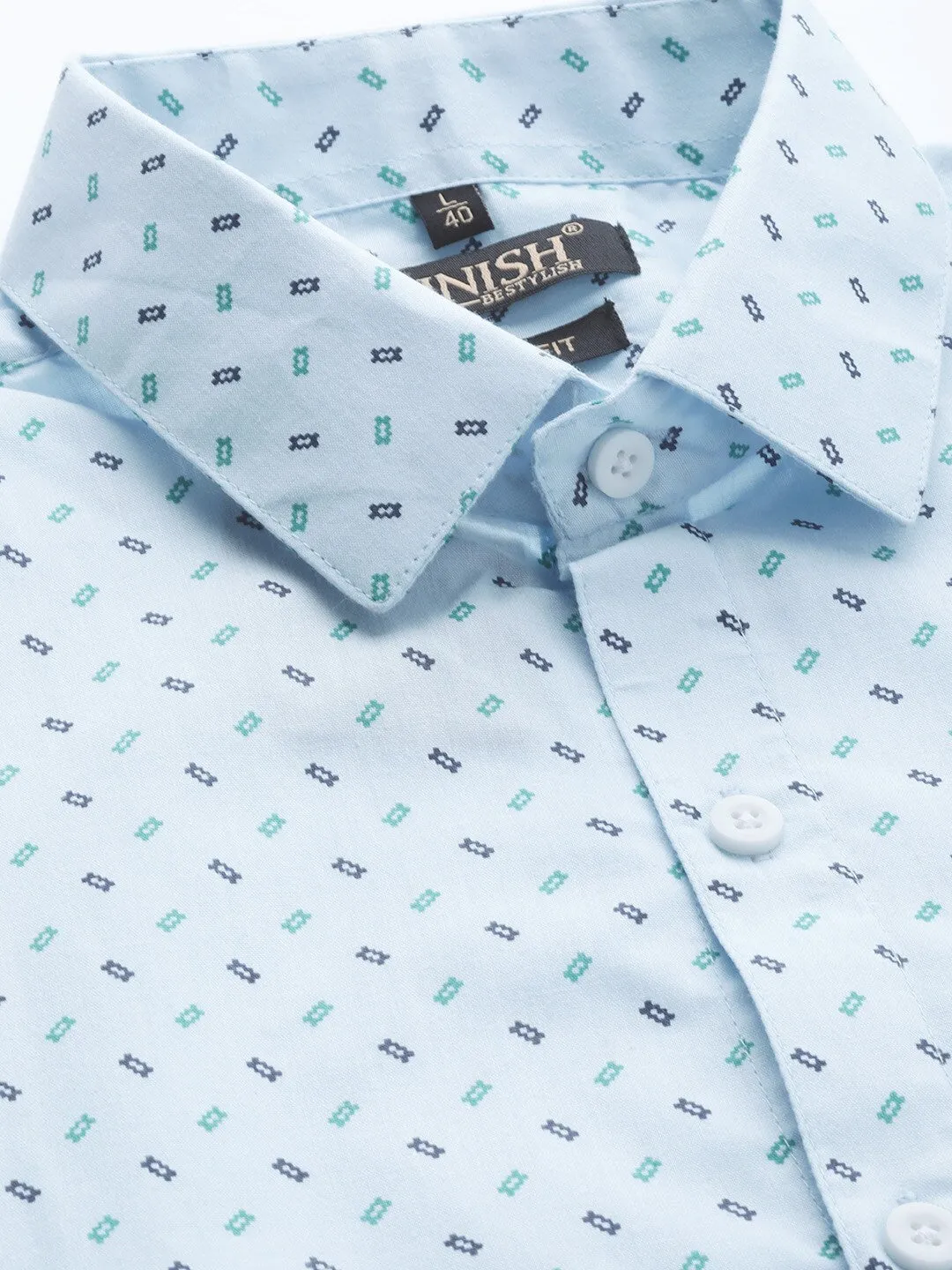 Blue Men'S Cotton Printed Formal Shirts