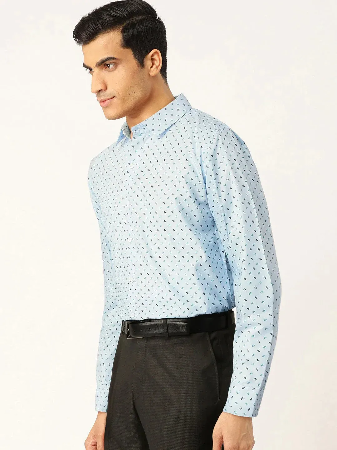 Blue Men'S Cotton Printed Formal Shirts