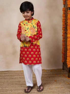 Boys Mandarin Collar Animal Printed Regular Kurta With Pyjamas