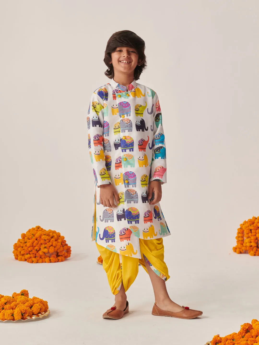 Boys Printed Regular Kurta With Dhoti Pants