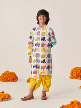 Boys Printed Regular Kurta With Dhoti Pants