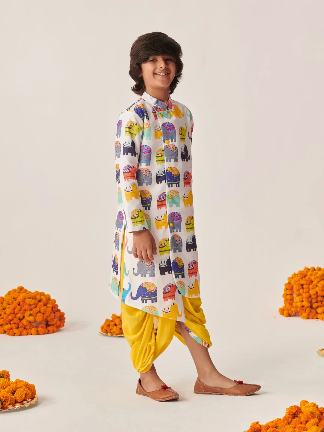 Boys Printed Regular Kurta With Dhoti Pants