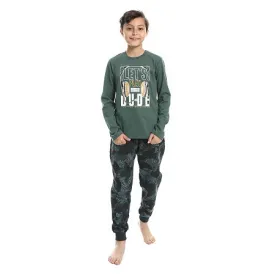 Boys' Summer Pajamas, Cotton Long Sleeve T-Shirt and Pants - Dark Green