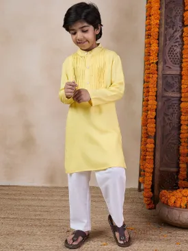 Boys Yoke Design Band Collar Straight Kurta With Pyjamas