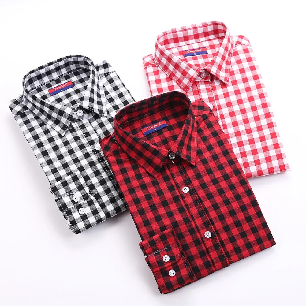 Brand New 2016 Fashion Women Blouses Long Sleeve Turn-down Collar Plaid Shirts Women Casual Cotton Shirt Style Blusas Femininas