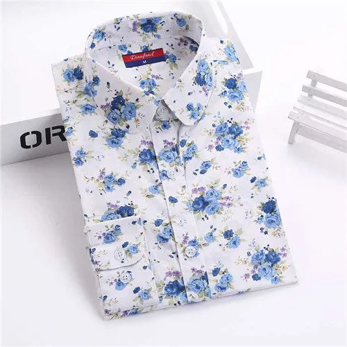 Brand New Women Floral Shirts Cotton Long Sleeve Shirt Women Floral Print Shirt Casual Ladies Blouse Turn Down Collar Women Tops