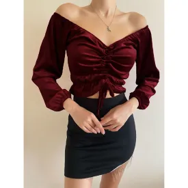 Burgundy Pleated Velvet Blouse