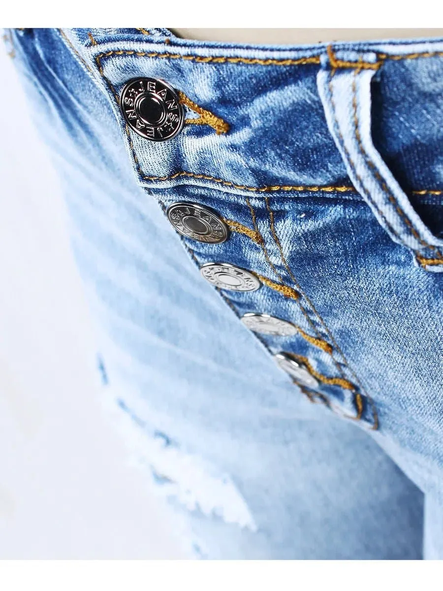 Button Fly Ripped Jeans