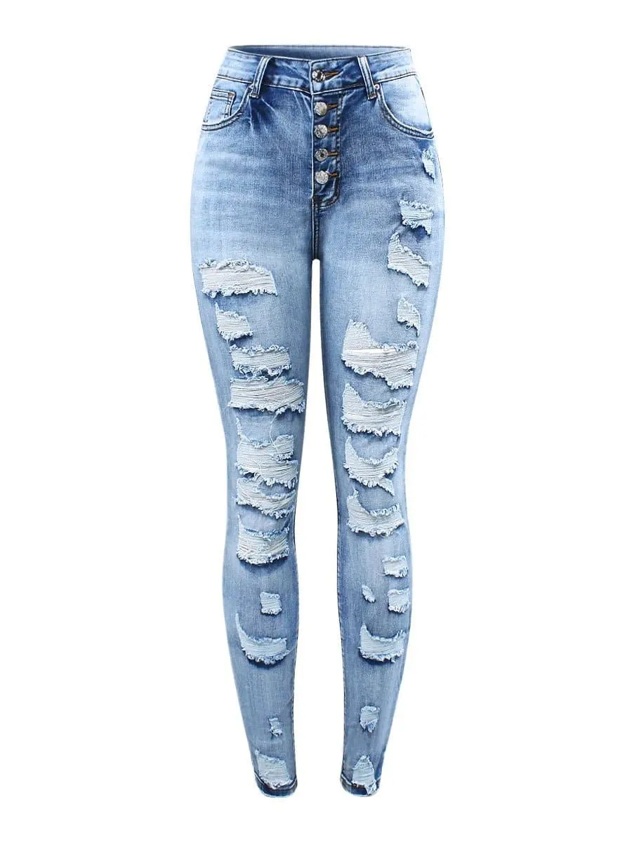 Button Fly Ripped Jeans