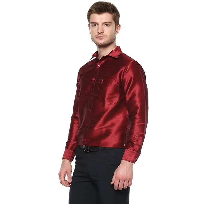 Charming Maroon Colored Shining Silk Shirt For Men