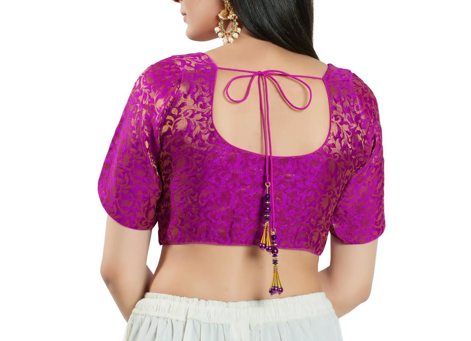 Charming Purple Colored Designer Elbow Sleeves Pattern Readymade Blouse For Women