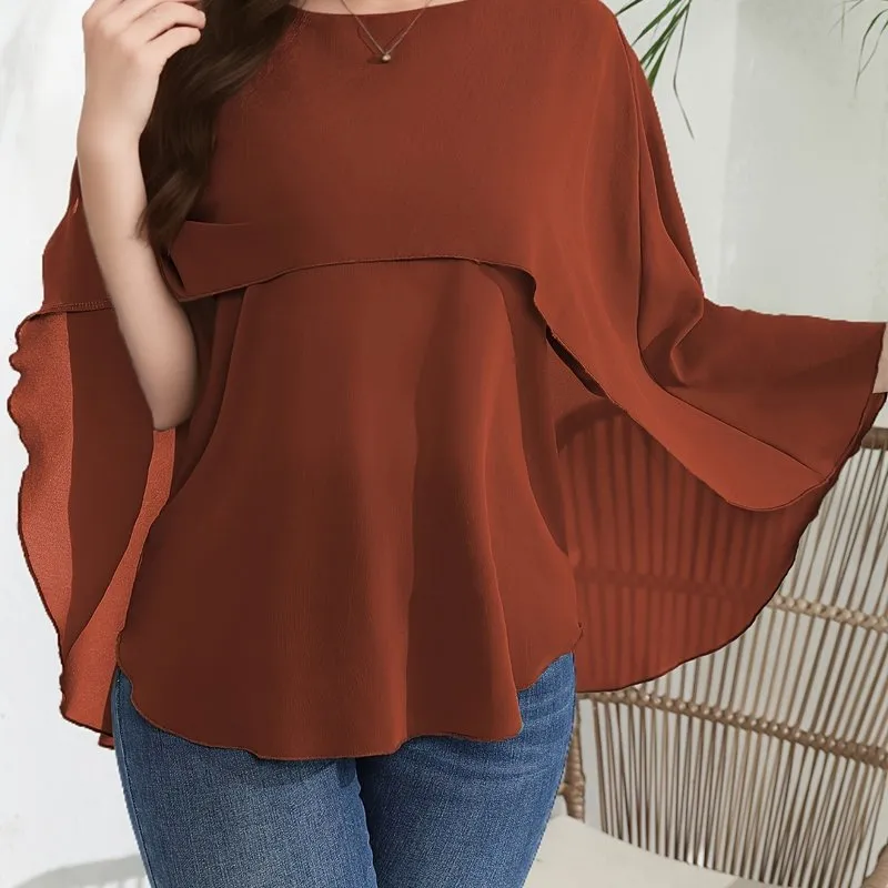 Chic Plus Size Mesh Batwing Sleeve Blouse for Women