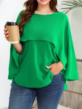 Chic Plus Size Mesh Batwing Sleeve Blouse for Women