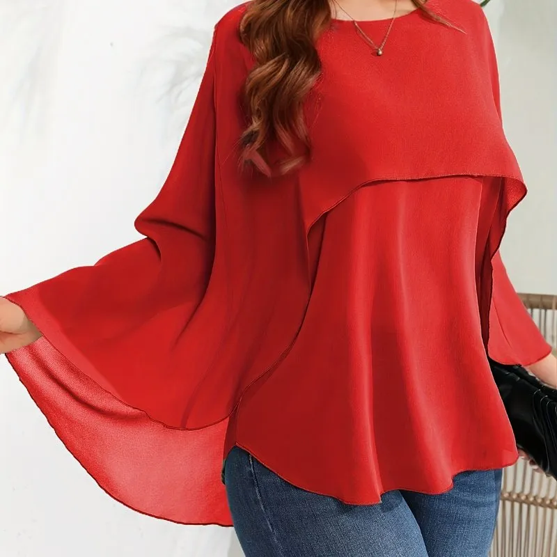 Chic Plus Size Mesh Batwing Sleeve Blouse for Women