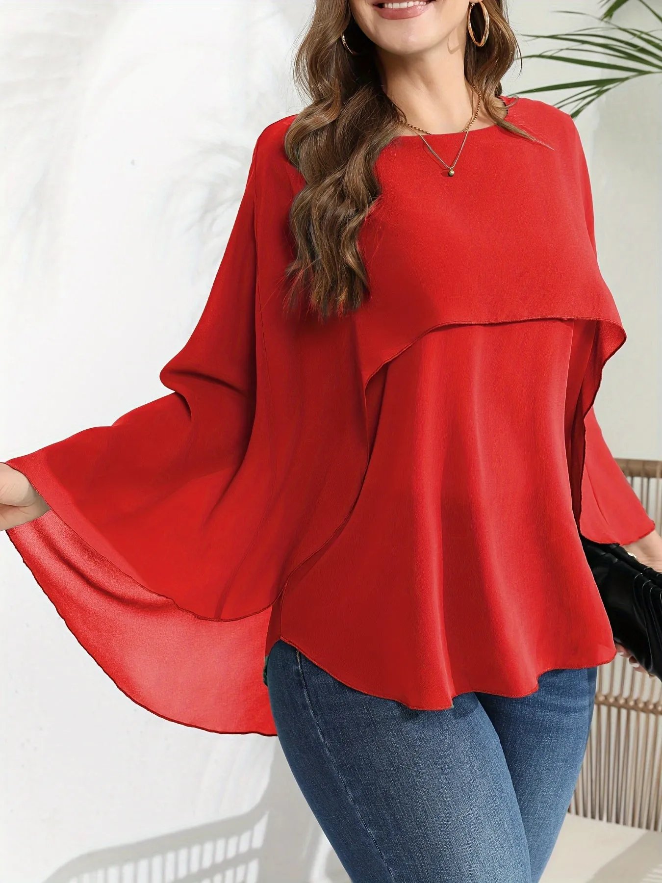 Chic Plus Size Mesh Batwing Sleeve Blouse for Women