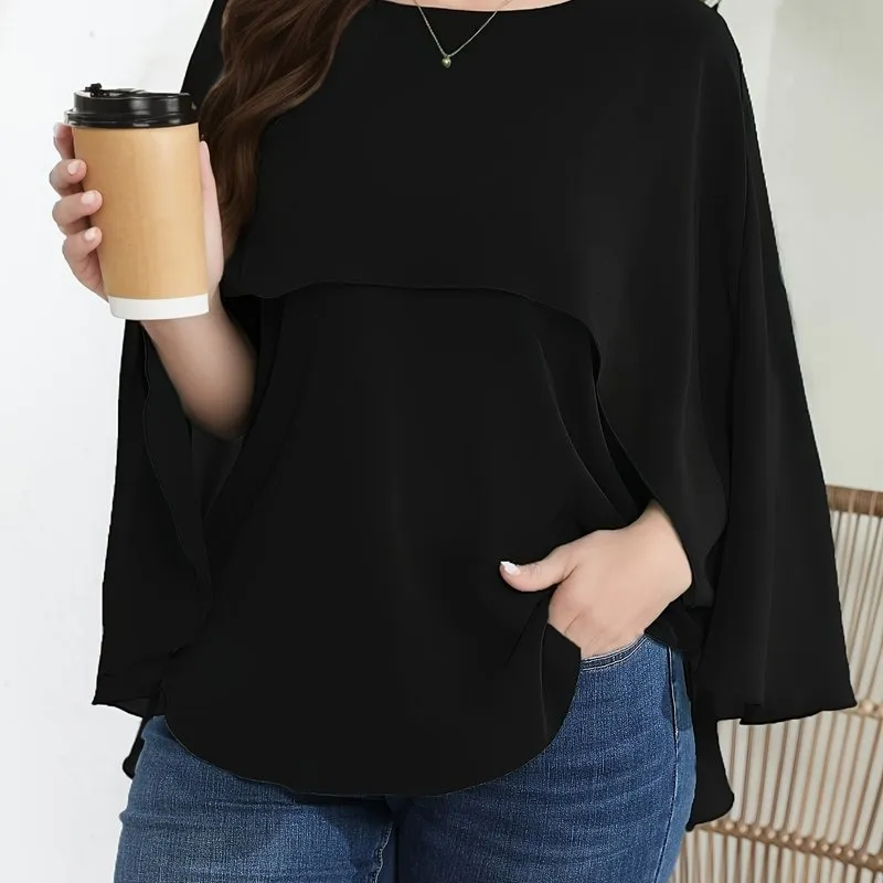 Chic Plus Size Mesh Batwing Sleeve Blouse for Women