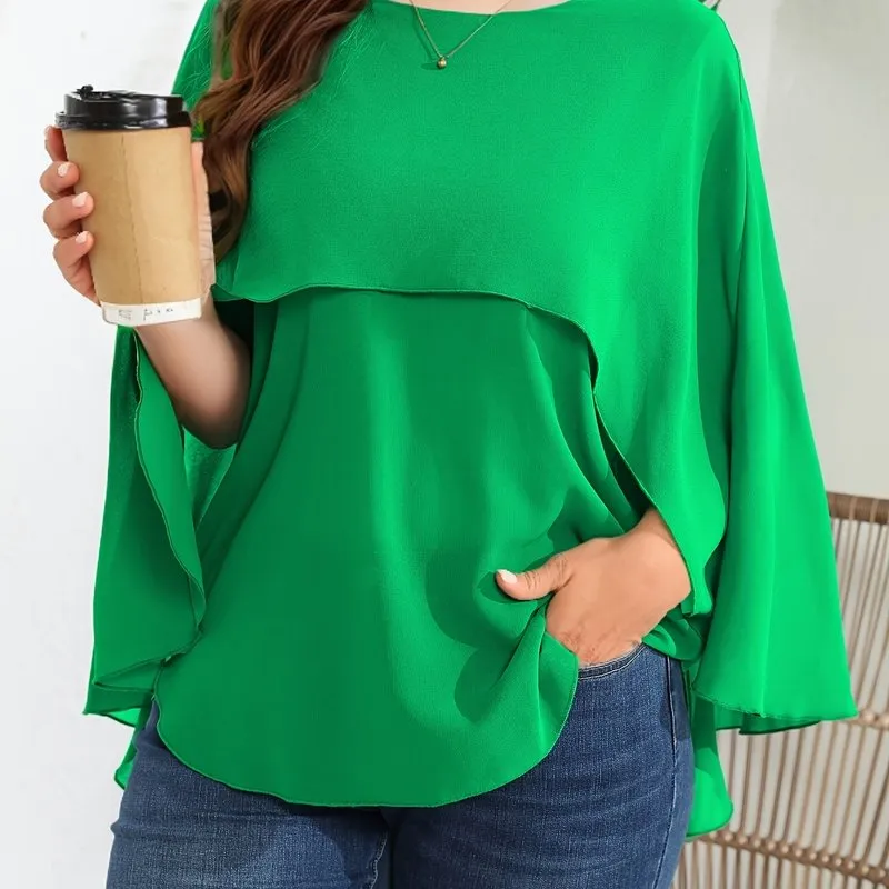 Chic Plus Size Mesh Batwing Sleeve Blouse for Women