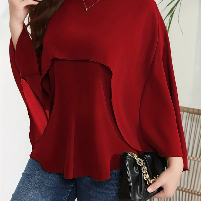 Chic Plus Size Mesh Batwing Sleeve Blouse for Women