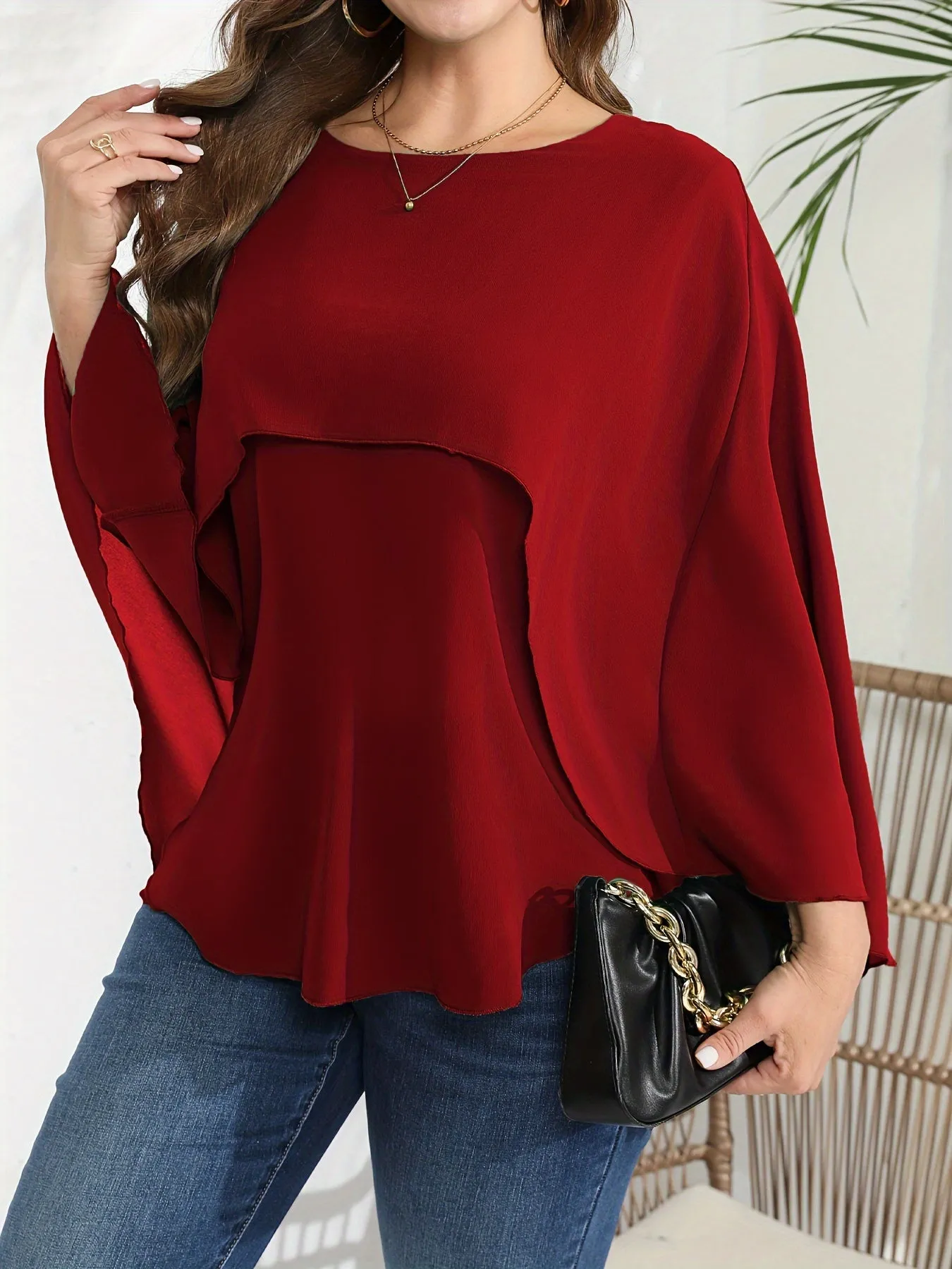 Chic Plus Size Mesh Batwing Sleeve Blouse for Women