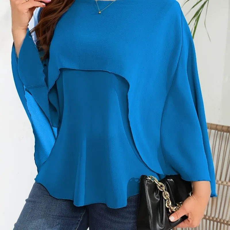 Chic Plus Size Mesh Batwing Sleeve Blouse for Women