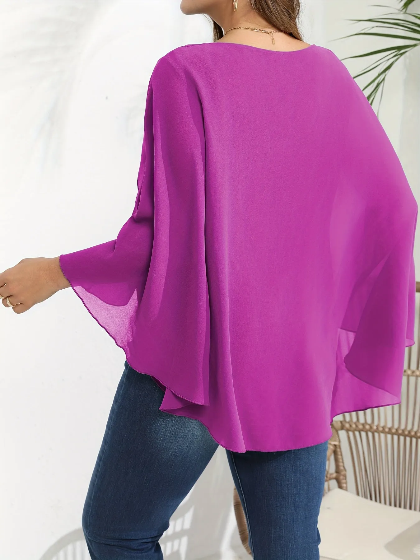 Chic Plus Size Mesh Batwing Sleeve Blouse for Women