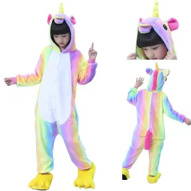 Children Colorful Rainbow Unicorn Kigurumi Onesies Pajamas