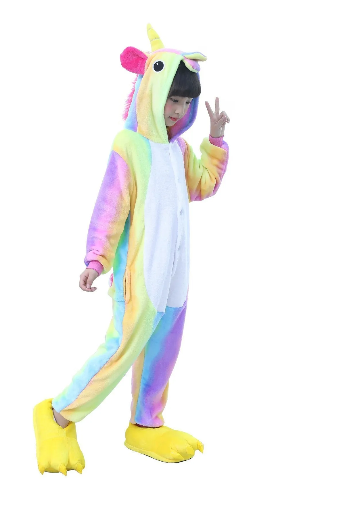 Children Colorful Rainbow Unicorn Kigurumi Onesies Pajamas